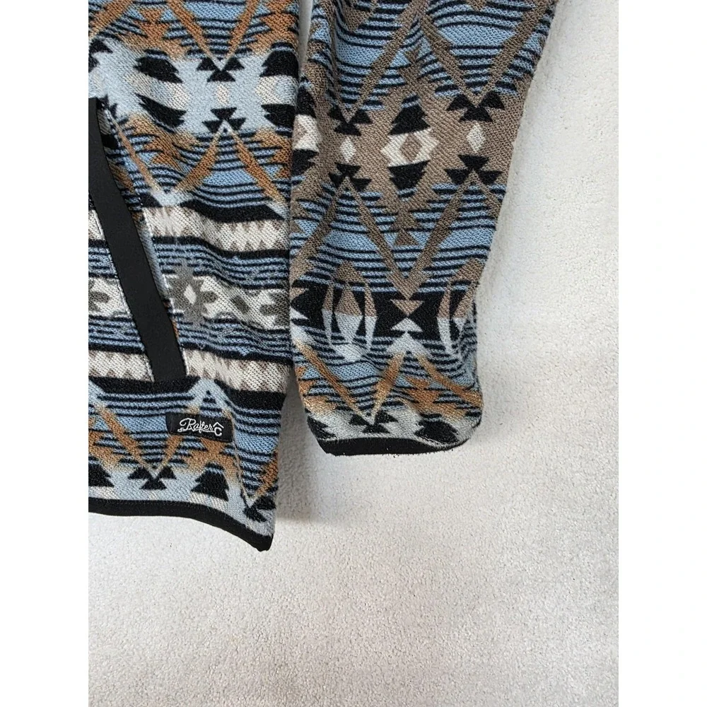 Rafter C Sweater Mens Medium Blue Aztec Quarter Zip Mock Neck Pockets Western